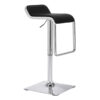 Adjustable Waterfall bar stool with stainless steel base and black upholstered seat
