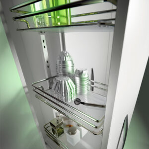 Pantry with Chrome frame with 6 glass baskets