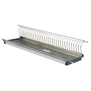 Angled Stainless steel dish rack for inside a top cupboard