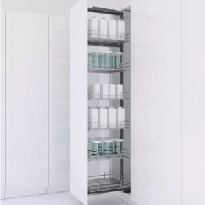 Pantry with charcoal frame and 6 chrome baskets