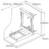 Cabinet size guide for Magic Corner Reversible, showing minimum dimensions and space requirements for installation.