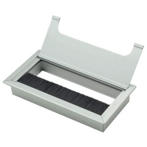 Rectangular aluminium cable grommet open showing brush insert