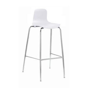 Kitchen bar chair with stainless steel legs and white seat