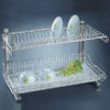 Two level stainless steel dish rack for plates, bowls and cups