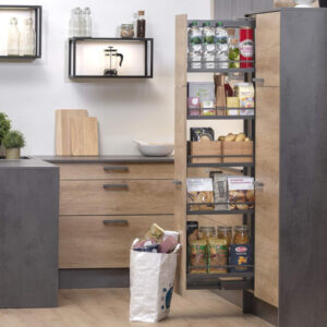 Soft closing Tall Larder pull out with 6 wooden anthracite baskets