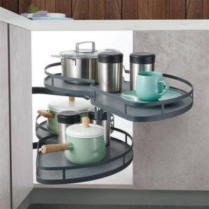 Anthracite motion swing trays for awkward kitchen corner cupboards