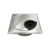 Brushed nickel square cable grommet with round insert and brush for desk cable management