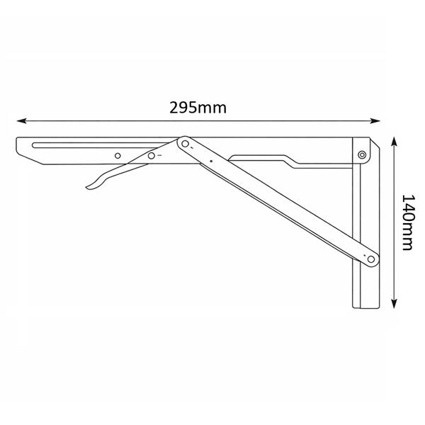 Technical drawing of folding shelf bracket with dimensions 295mm length and 140mm height