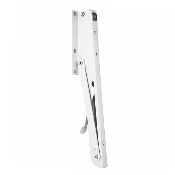 White folding shelf bracket folded closed against wall