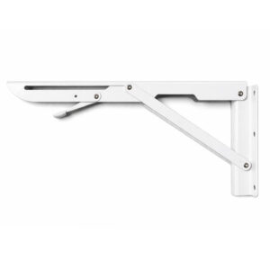 White folding shelf bracket open position for wall mounted fold down shelf