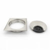 Square cable grommet with removable round insert and brush showing components