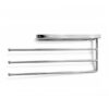 angled view of 3 arm chrome pull out towel rack for kitchen cabinets