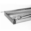 Stainless steel cupboard tray with removable sliding drip tray and spring-loaded installation pins