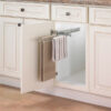 pull out towel rail installed inside kitchen cabinet with door open
