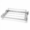 angled view of pull out shoe rack with metal rails