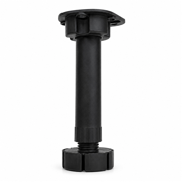 Black plastic kitchen base adjuster leg with adjustable height from 150mm to 180mm