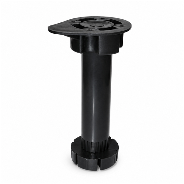 Black plastic kitchen base adjuster leg with adjustable height from 150mm to 180mm