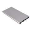 Angled view of brushed aluminium 100mm kickplate for kitchen cabinets