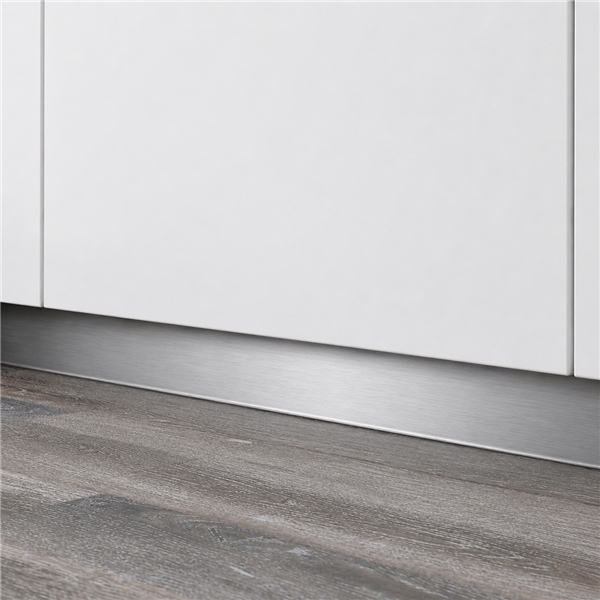 100mm brushed aluminium kickplate installed beneath modern kitchen cabinets