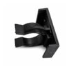 Plastic clip for wooden plinth mounts to an adjustable kitchen cabinet leg