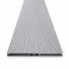 Front profile view of silver plinth kickplate 150mm showing ribbed finish and clip connection channel