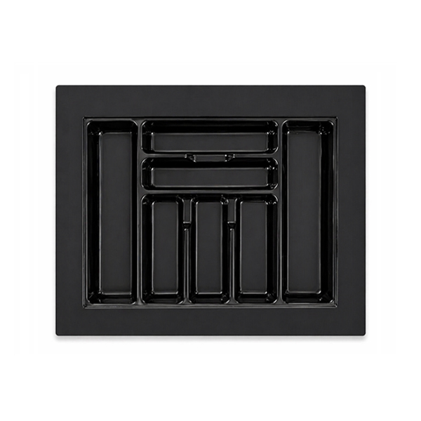 Versatile 500mm Onyx cutlery tray with multiple compartments for efficient drawer organisation.