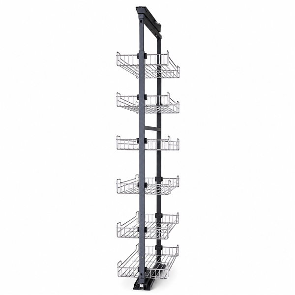 Soft Motion Pantry Pull-Out with charcoal frame and six chrome baskets