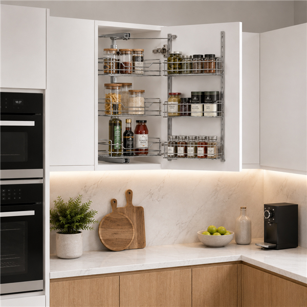 Top Cupboard Tandem Pull-Out installed in a modern white kitchen