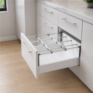 Elite 8 soft-closing kitchen drawer system with glass heightened side panels
