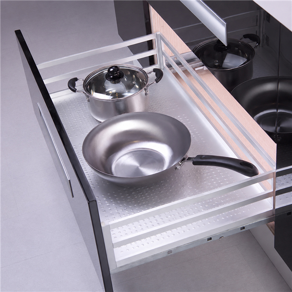 Grace Basket Aluminium pull out drawer for pots and pans in modern kitchen cabinet