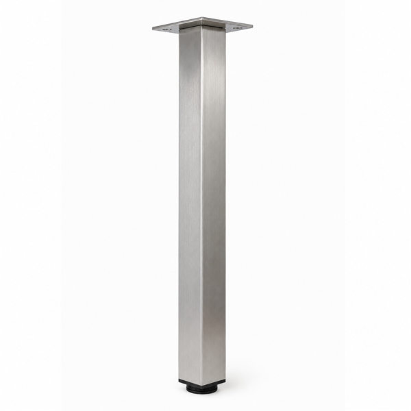Square 60x60mm brushed nickel kitchen counter leg with adjustable foot
